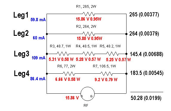 Schematic, with Voltage, Current, and Power Indicated (5 Watts input)